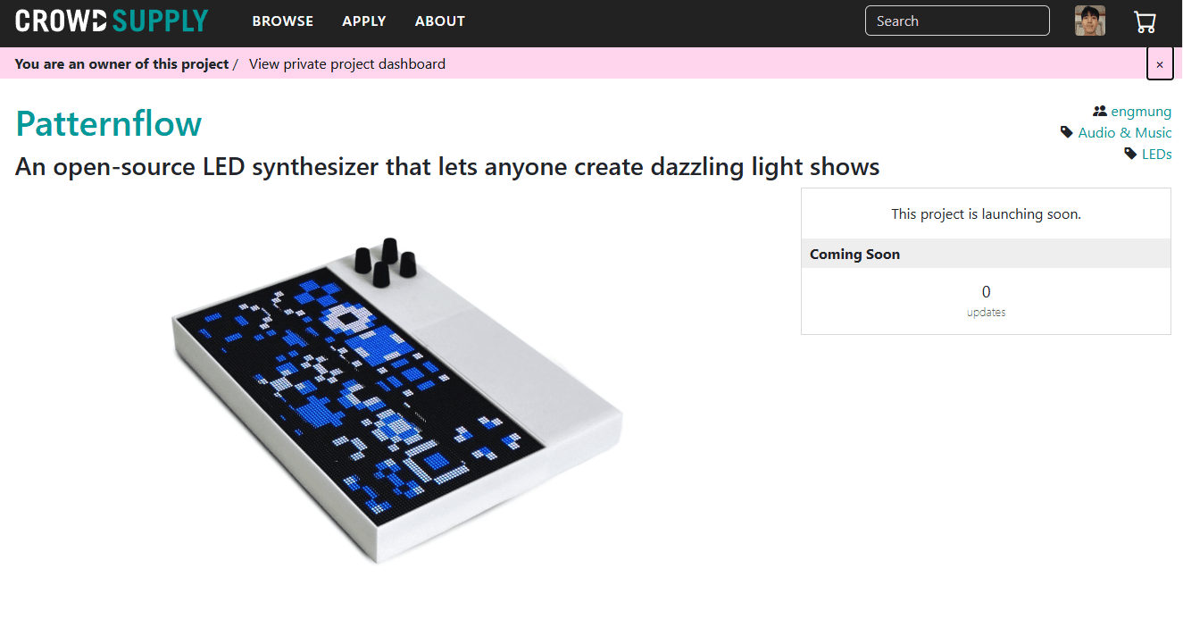 The recently opened Crowd Supply pre-launch page